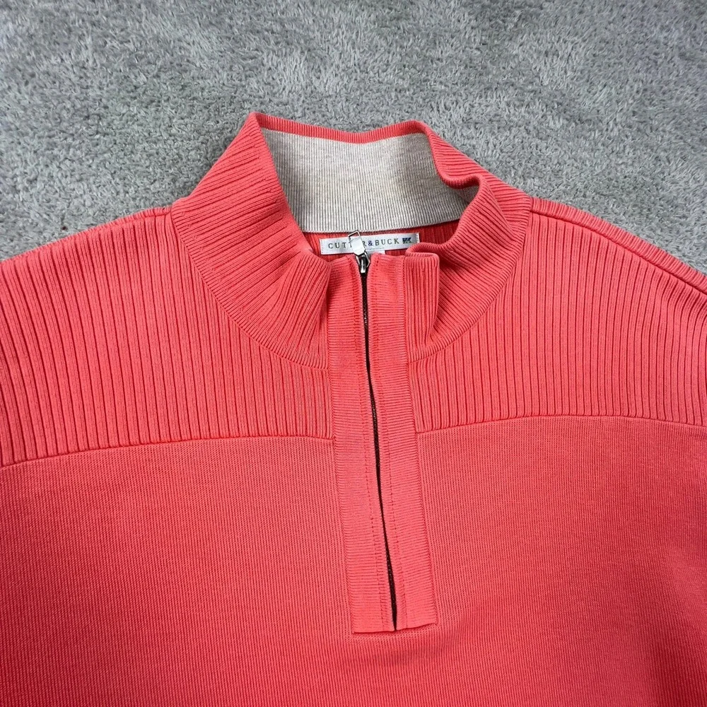 Cutter & Buck Quarter Zip Pullover Womens Large Coral Pima Cotton Ribbed Athlete